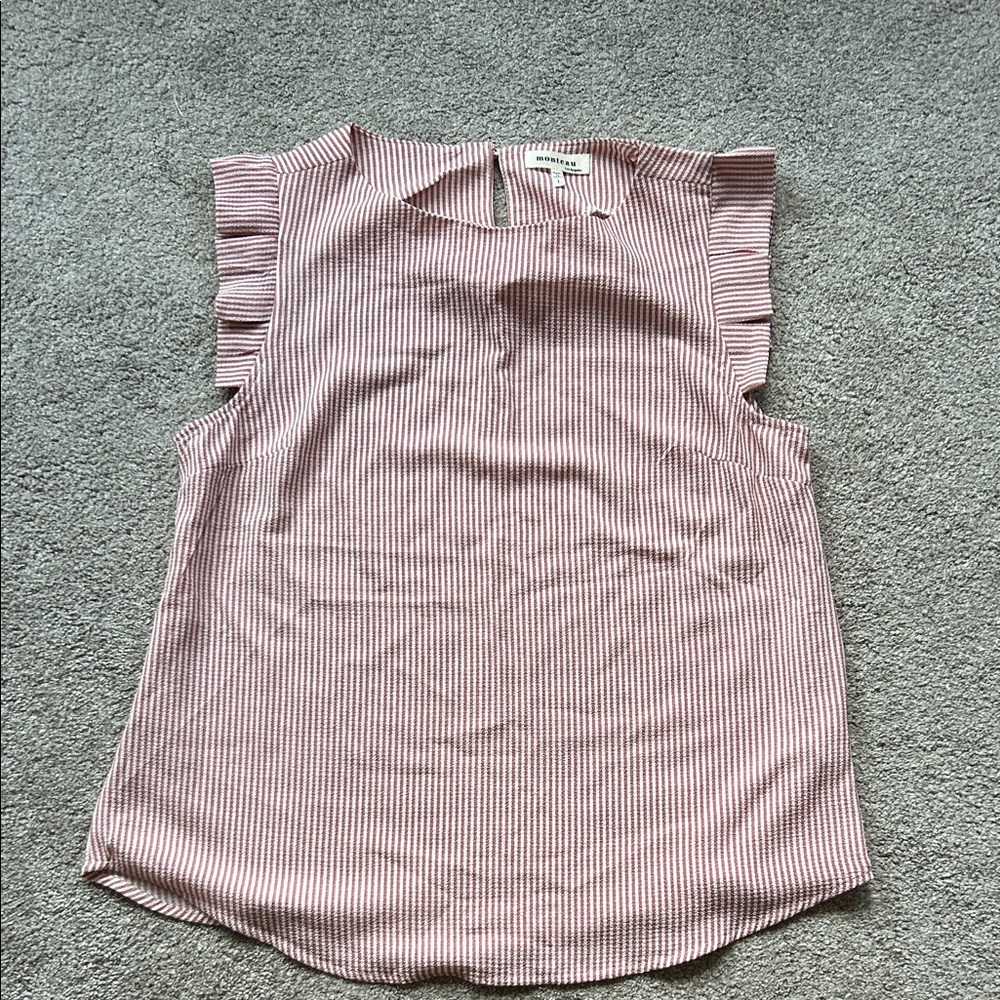 Red Striped Ruffle Sleeve Blouse